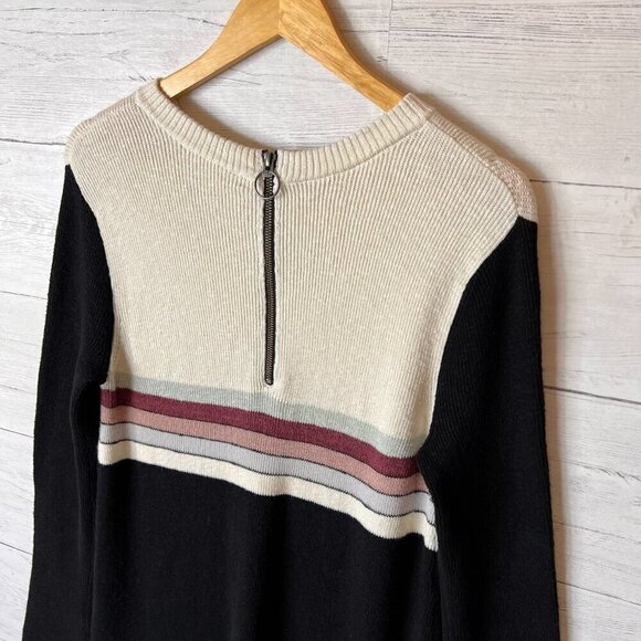 Free People Sweater Dress Womens Size Medium Black Colorblock Swit Linen Blend - Picture 14 of 16